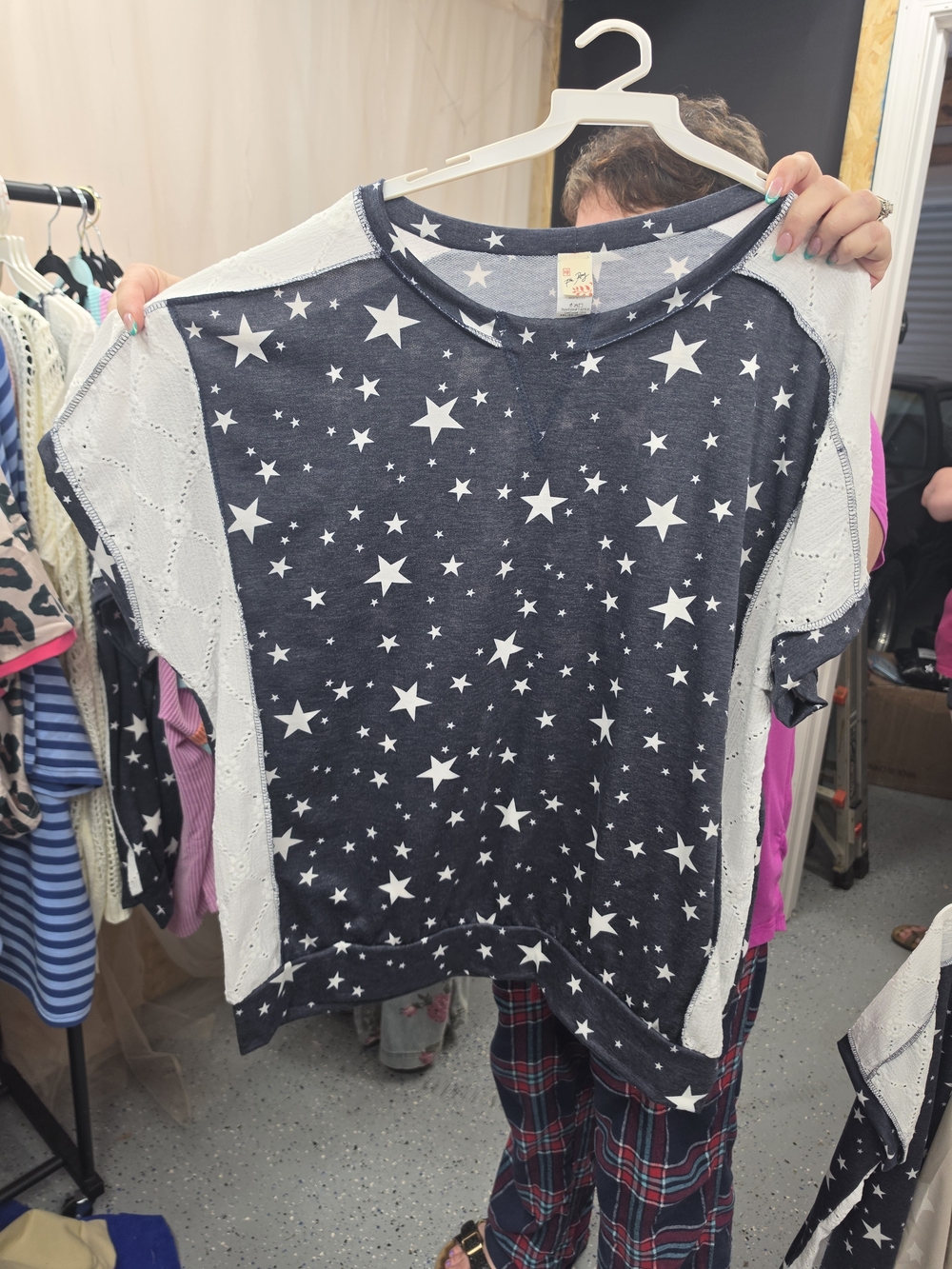 7th Ray Navy and White Star Print Short Sleeve Tee